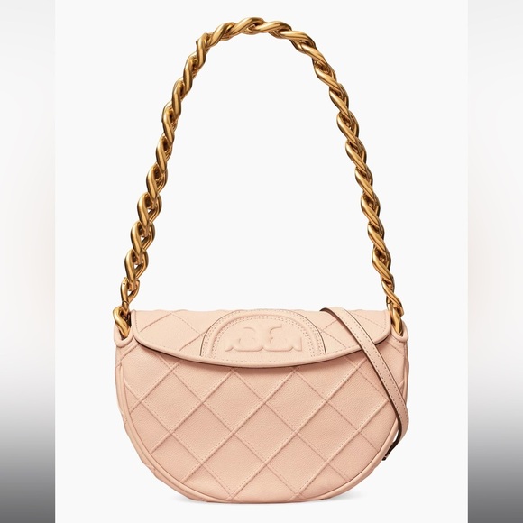 Tory Burch Fleming Soft Grain Mini Crescent Bag Crossbody Bag Shoulder Bag Blush - Picture 12 of 14